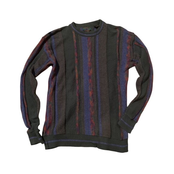 VTG Y2K Alexander Julian Men's Sweater Coogi-Style Striped 3-D Crewneck Sz M BIG - Picture 15 of 16